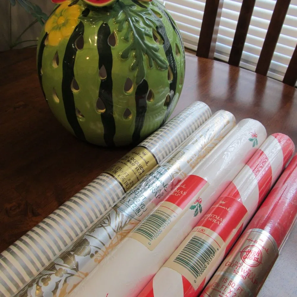 Vintage NEW Hallmark Wrapping Paper Holly Candy Cane ~ 5 Rolls New in Packages